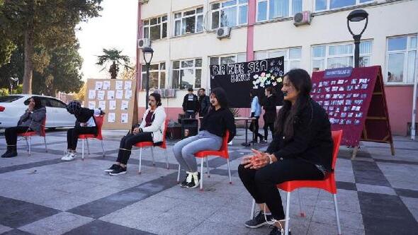 öldürülen kadınların resimlerinden sergi