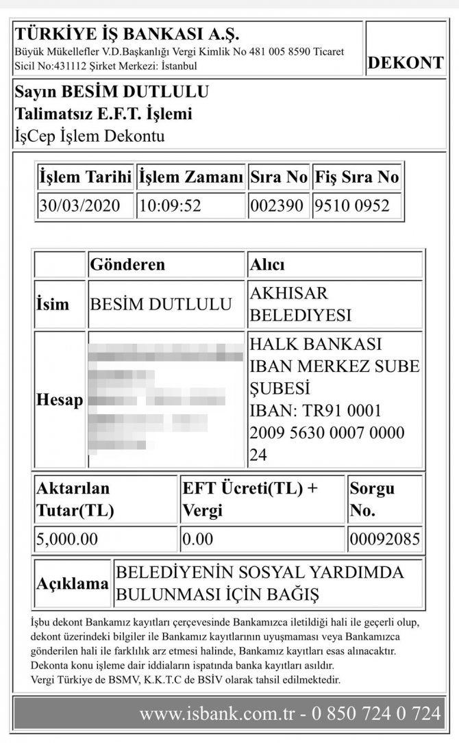 İlk yardım bağışı başkan Dutlulu'dan