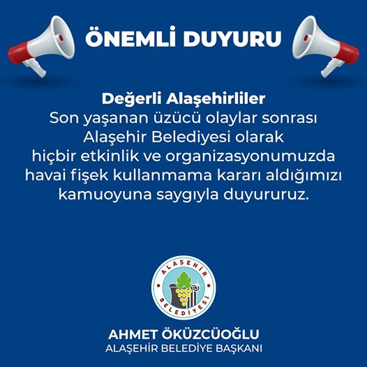 Alaşehir belediyesi havai fişek kullanmama kararı