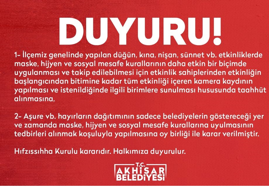 Akhisar belediyesinden duyuru
