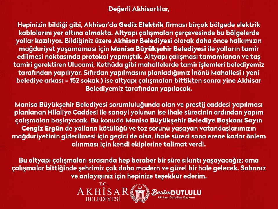 Belediyeden halka duyuru