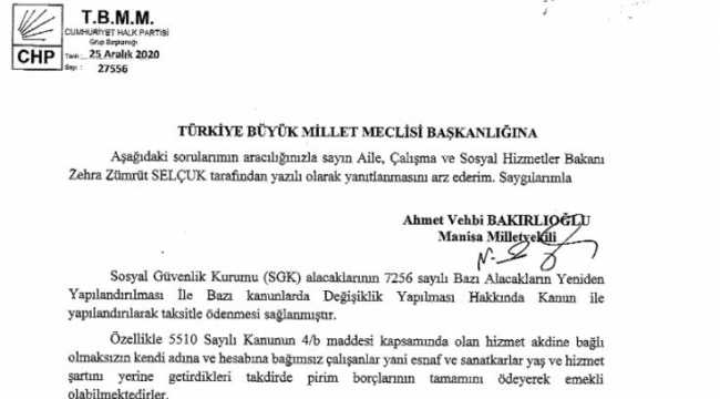 CHP'li Bakırloğlu'ndan protokol önergesi