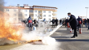 Yangın tatbikatına başkan Öküzcüoğlu'da katıldı
