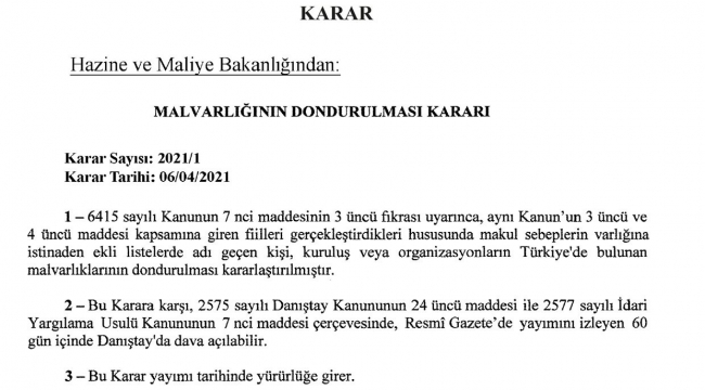 377 kişinin mal varlığı donduruldu
