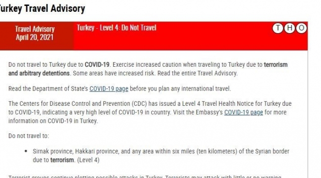 ABD'den 'Türkiye'ye seyahat etmeyin' çağrısı