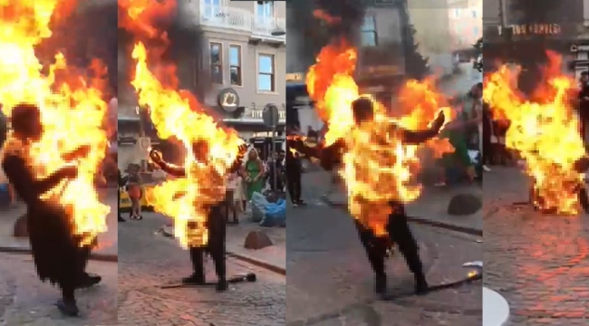 Galata kulesinde bir kişi kendini yaktı