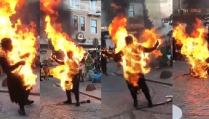 Galata kulesinde bir kişi kendini yaktı