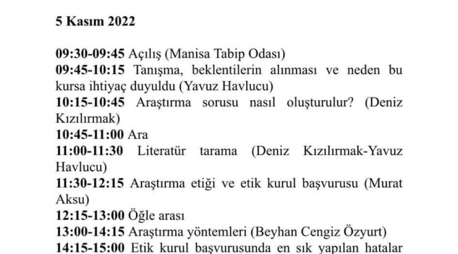 Manisa tabip odası kursu 5 kasımda