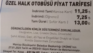 Manisa'da toplu taşım ücretleri zamlandı