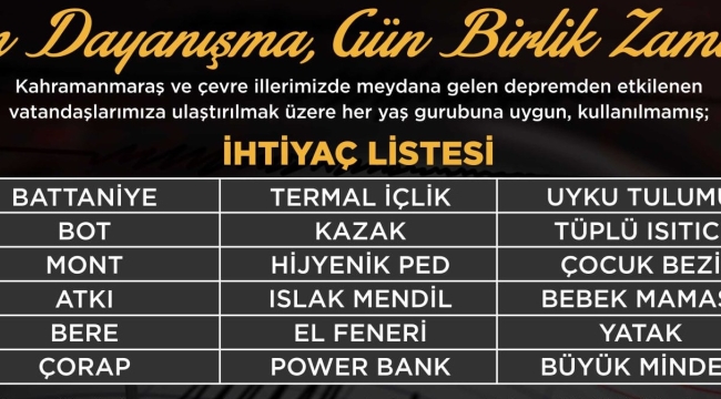 Alaşehir Belediyesi'nden depremzedelere yardım çağrısı