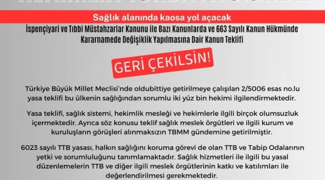 45 il tabip odasından yasayı geri çekin çağrısı