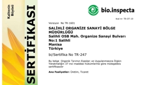 Organik sertfikası alan ilk SOSB oldu