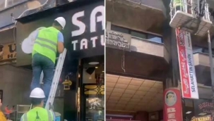 İzmir'de arapça tabelalar indirirldi,vatandaş alkışladı