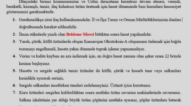 Üzüm üreticileri uyarıldı