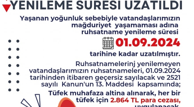 Av tüfeği ruhsat yenileme süresi bir yıl uzatıldı