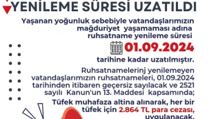 Av tüfeği ruhsat yenileme süresi bir yıl uzatıldı