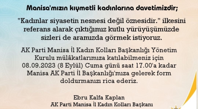 AKP'den kadınlara mülakata katıl çağrısı