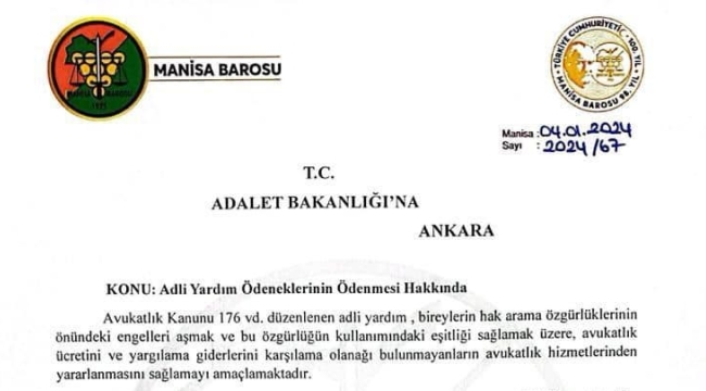 Baro adli yardımların ödenmesi için adalet bakanlığına başvurdu