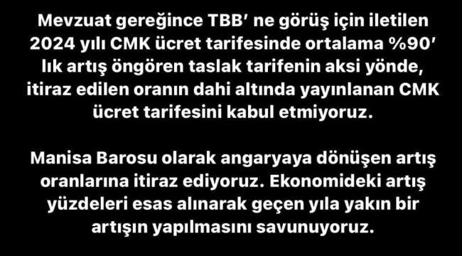 Baro CMK ücret tarifesindeki artış oranlarını kabul etmiyoruz