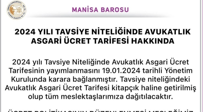 Avukat asgari ücret kitapcığı dağıtılacak