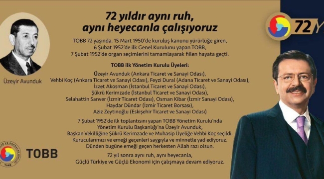 TOBB 72 yaşında