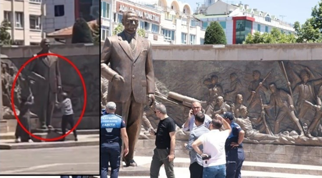 Bayramda Kayseri'de Atatürk büstüne baltayla saldıran bir kadın iki kişi yakalandı