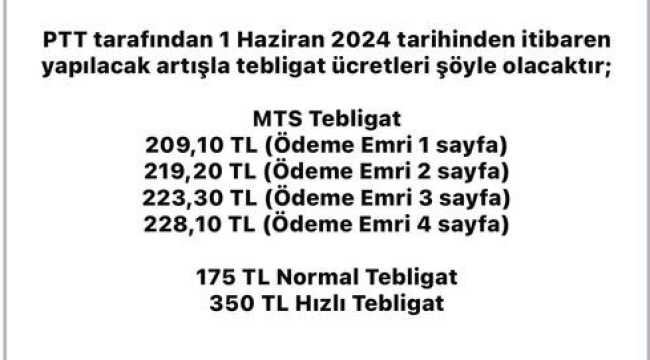 Tebligat ücretlerine zam