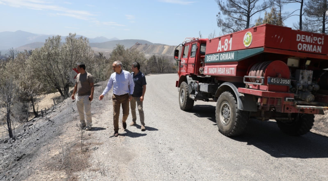 Zararları saptamak için müdür Öztürk Soma yangın bölgesinde