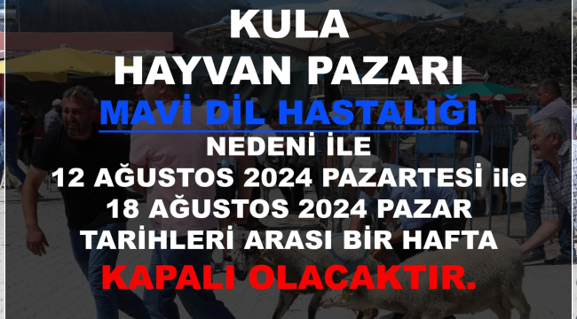 Kula hayvan pazarı mavi dil hastslığından bir hafta kapatıldı