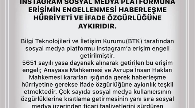 Manisa Barosundan INSTAGRAM erişimin engellenmesine tepki