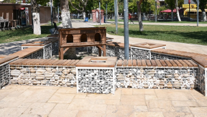 Soma'da gabion tasarım saksılar park ve bahçelere yerleştirildi