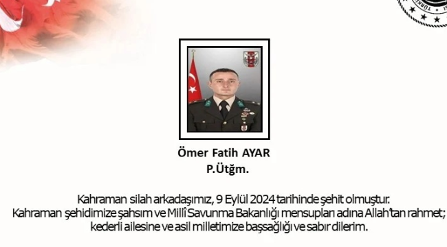MSB acı haberi duyurdu:bir asker şehit