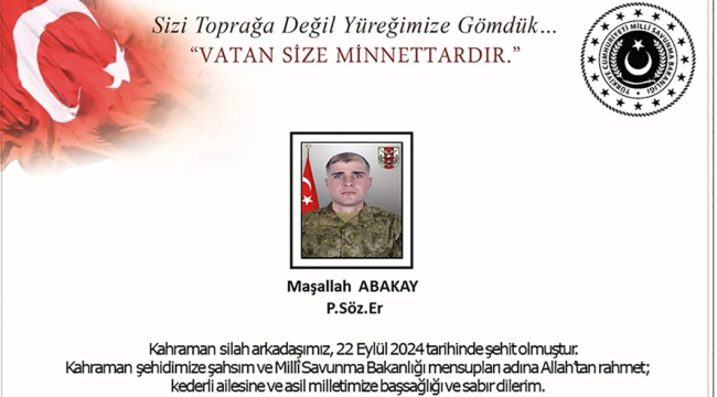 Pençe-Kilit'te bir asker şehit oldu