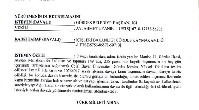 Kaymakamlığın tahliye talebini mahkeme durdurdu