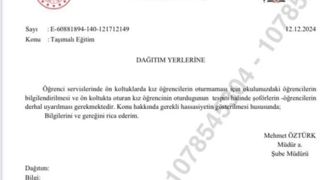 Milli Eğitim'den skandal karar: Kız çocuklarının ön koltukta oturmasını yasakladılar