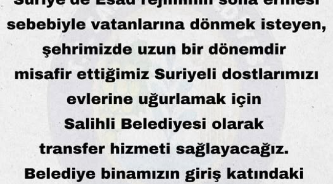 Salihli belediyesi ülkelerine dönecek Suriyelilere transfer hizmet duyurusu