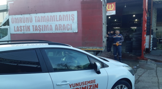 Belediye geri dönüşüm için tonlarca eski lastik topladı