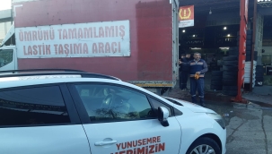 Belediye geri dönüşüm için tonlarca eski lastik topladı