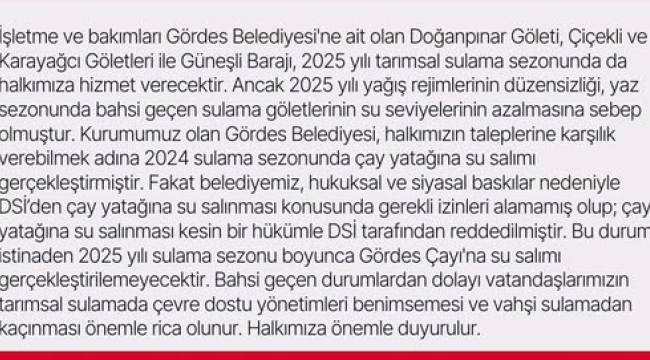 Gördes belediyesi'nden üreticilere önemli duyuru