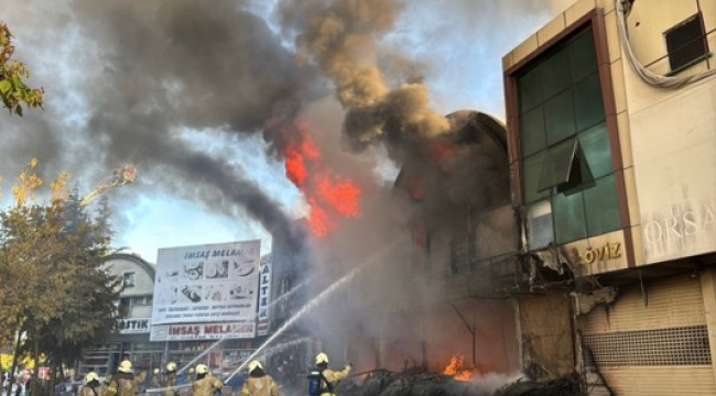 İSTOÇ'da yangın,ilk belirlemelere göre 17 işyeri hasar gördü