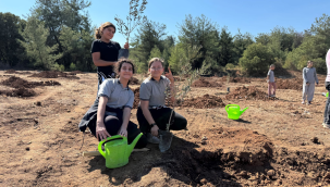 Bodrum'da 100 öğrenci 300 zeytin fidanını toprakla buluşturdu