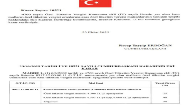 Cep telefonlarında ÖTV matrahı düzenlemesi