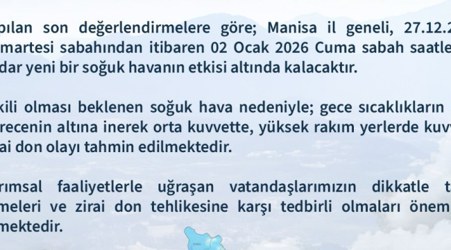 Manisa valiliğinden don uyarısı