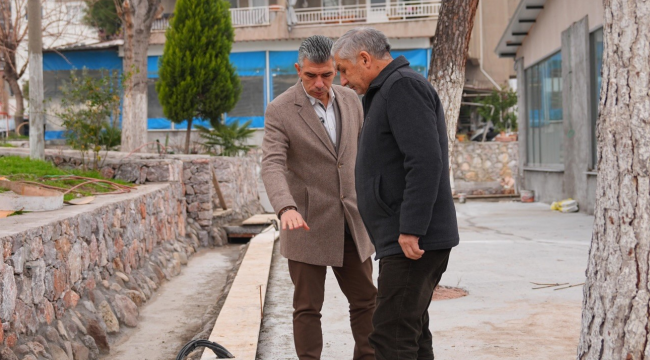 Başkan Okur yapımı süren Değirmen kafe 2'de incelemelerde bulundu