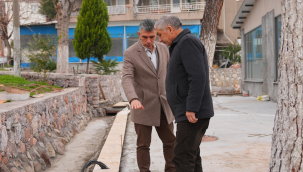 Başkan Okur yapımı süren Değirmen kafe 2'de incelemelerde bulundu