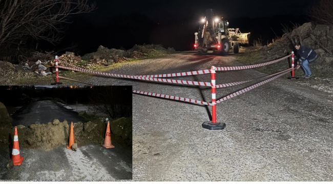 Gördes'te yol trafiğe kapatıldı