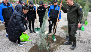 Emniyet personeli"Türkiye'nin gücü orman" fidan diktiler