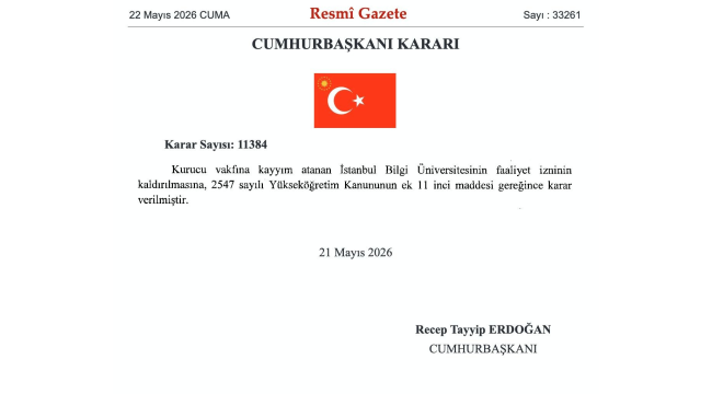 İstanbul Bilgi üniversitesinin faaliyet izni kaldırıldı