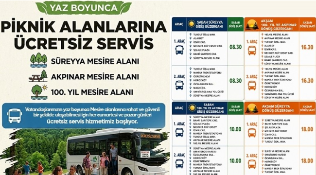 Hafta sonu ücretsiz piknik alanlarına ulaşım